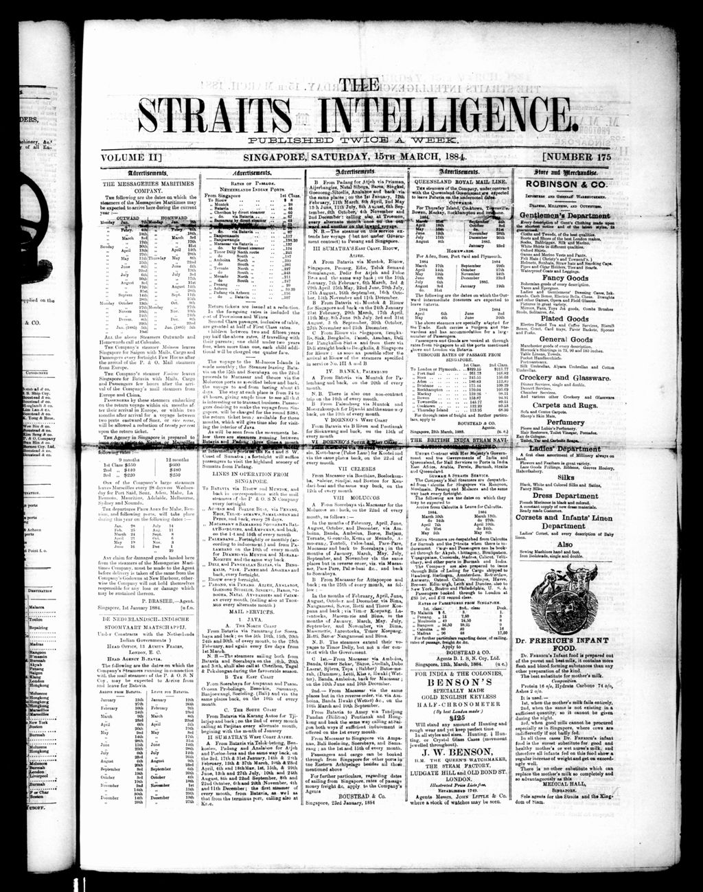 Miniature of Straits Intelligence 15 March 1884