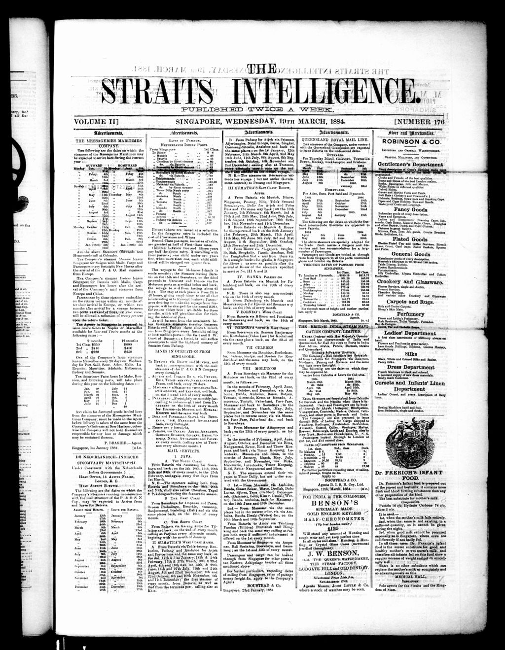 Miniature of Straits Intelligence 19 March 1884