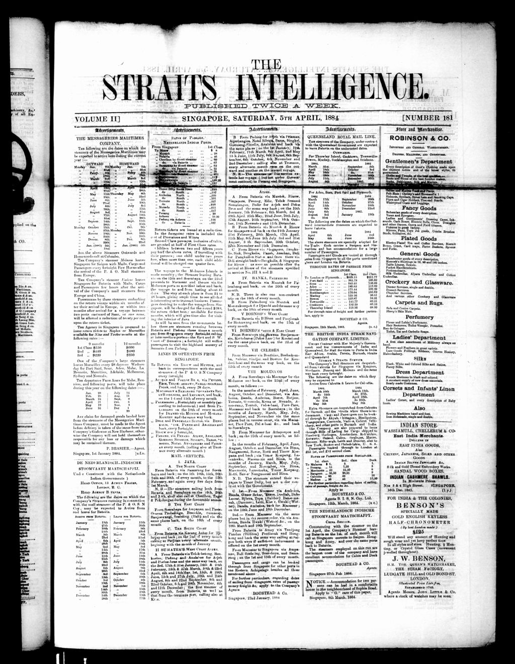 Miniature of Straits Intelligence 05 April 1884