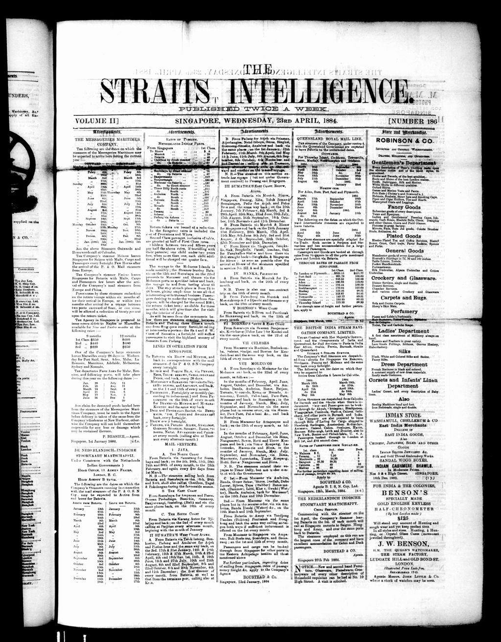 Miniature of Straits Intelligence 23 April 1884