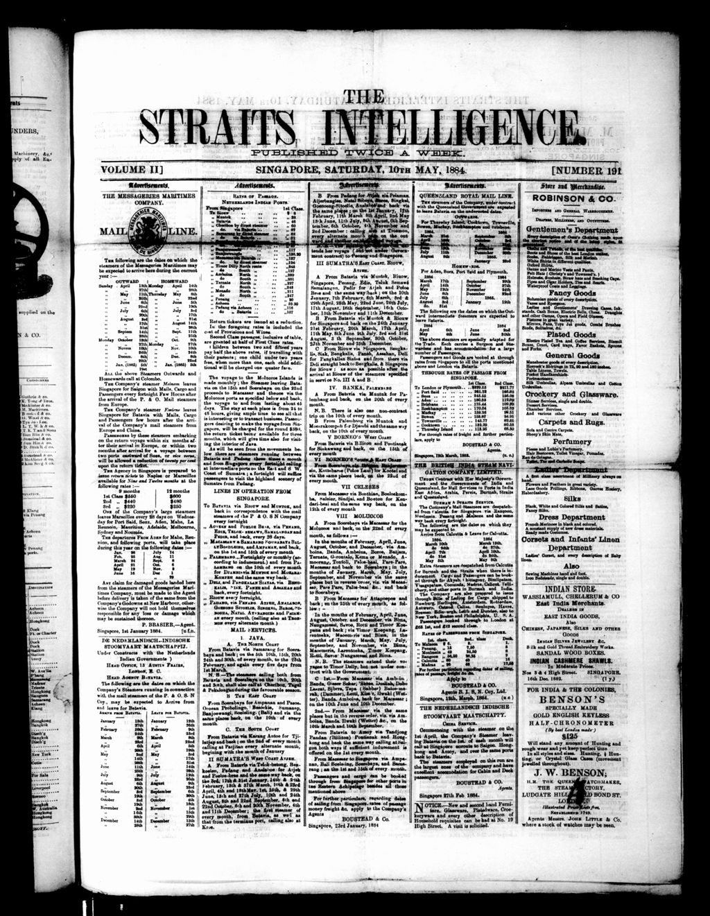 Miniature of Straits Intelligence 10 May 1884