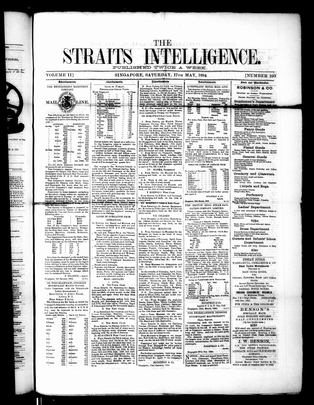 Miniature of Straits Intelligence 17 May 1884