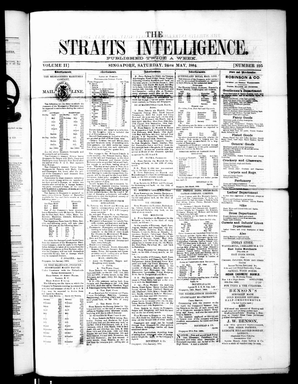 Miniature of Straits Intelligence 24 May 1884