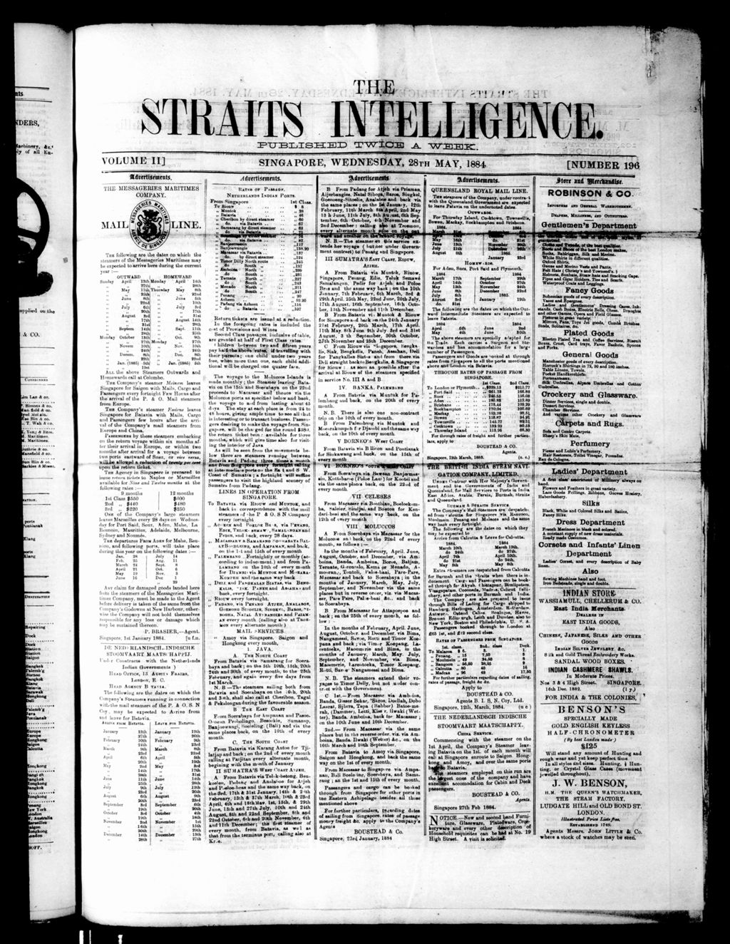 Miniature of Straits Intelligence 28 May 1884