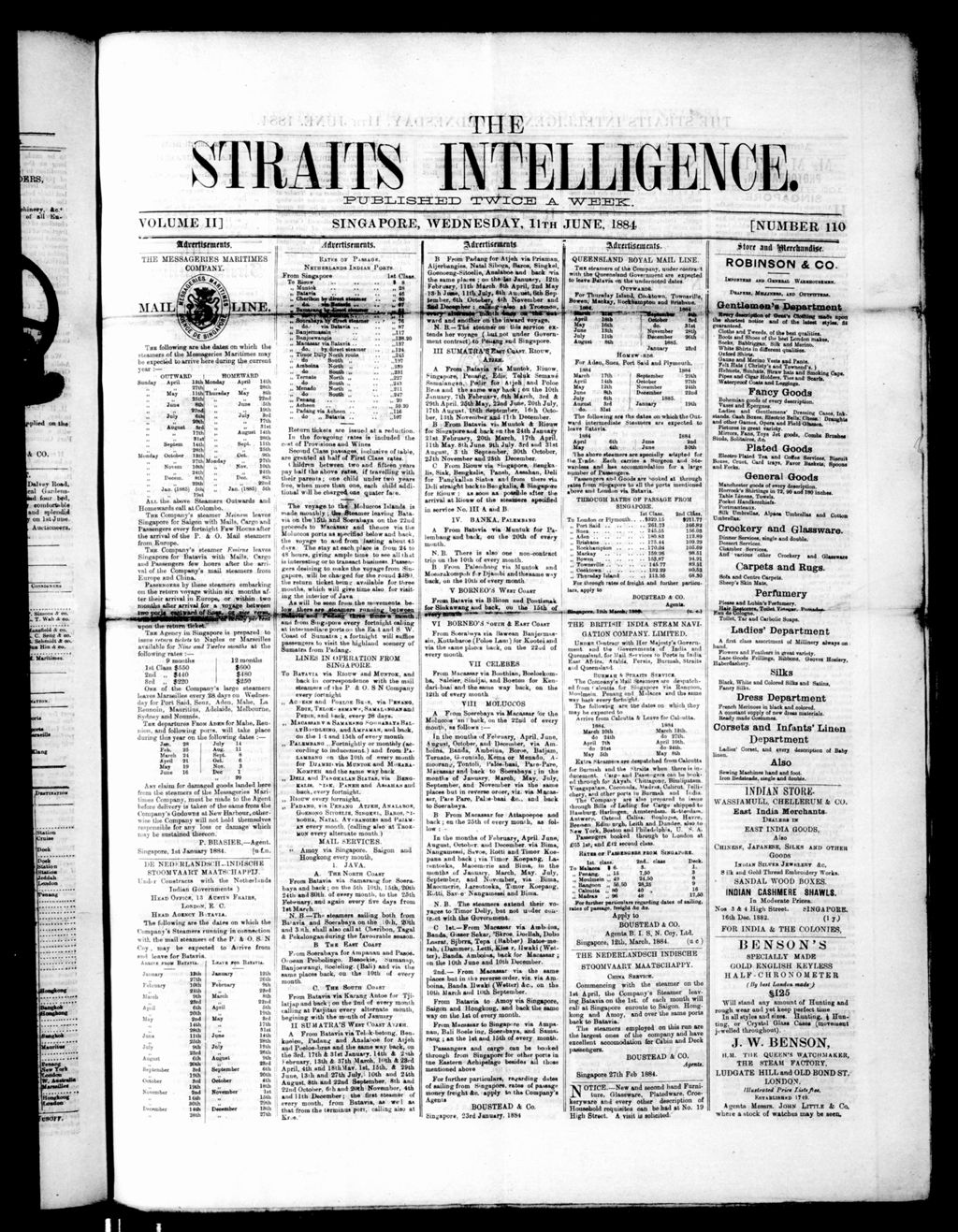 Miniature of Straits Intelligence 11 June 1884