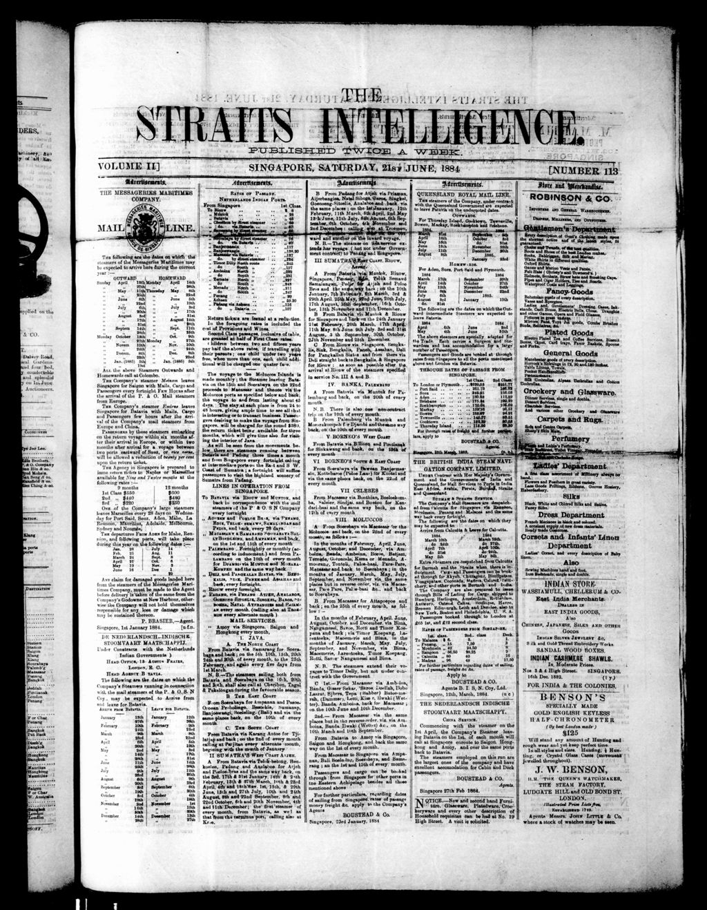 Miniature of Straits Intelligence 21 June 1884