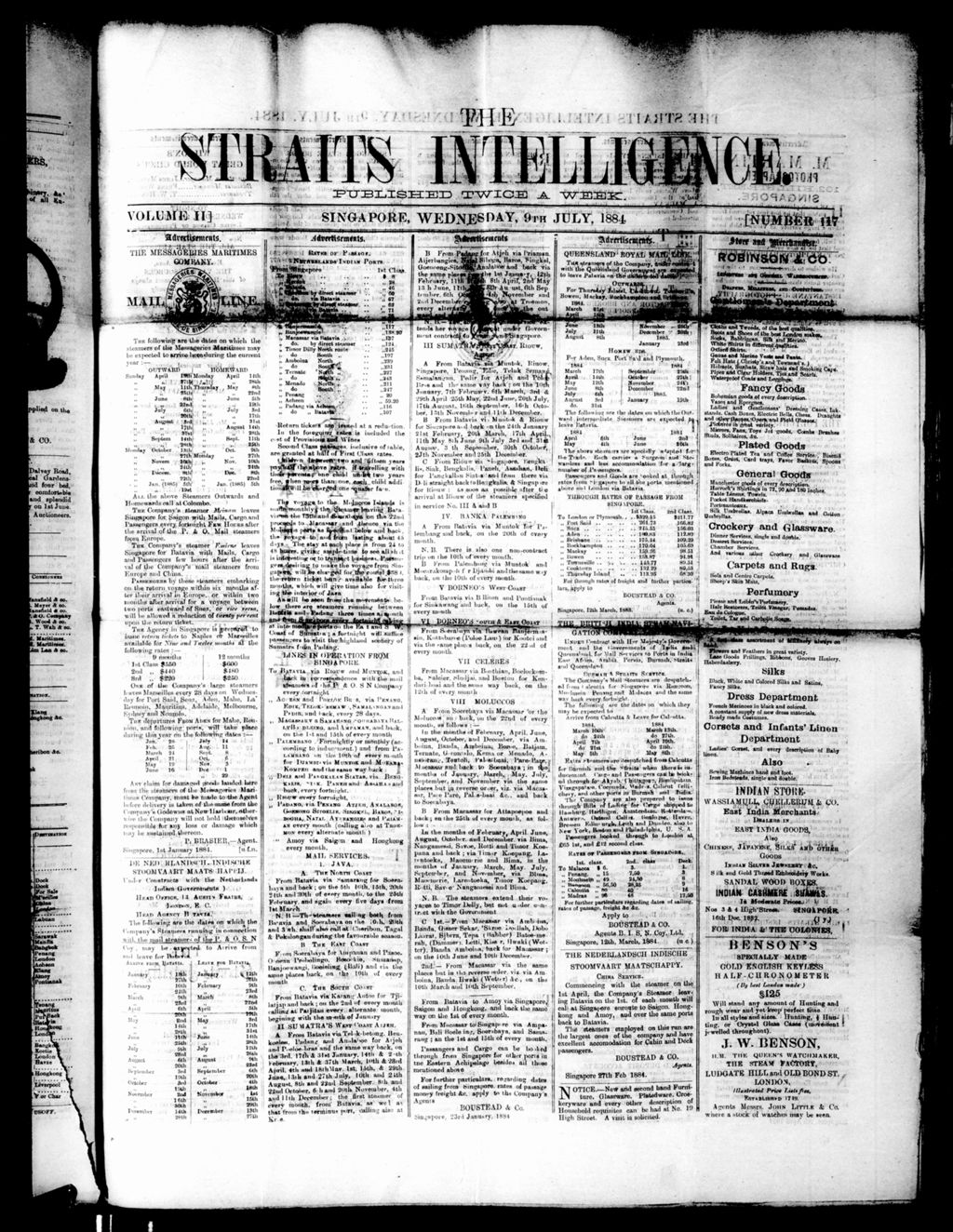 Miniature of Straits Intelligence 09 July 1884