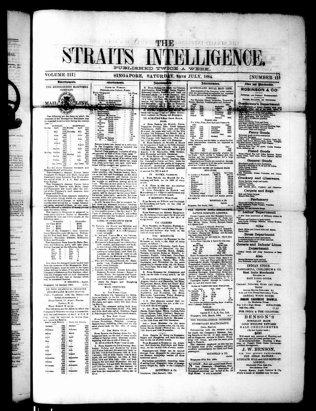 Miniature of Straits Intelligence 19 July 1884