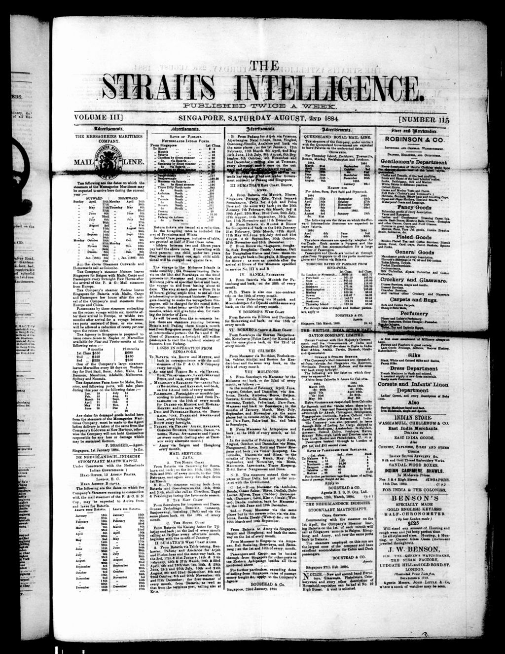 Miniature of Straits Intelligence 02 August 1884