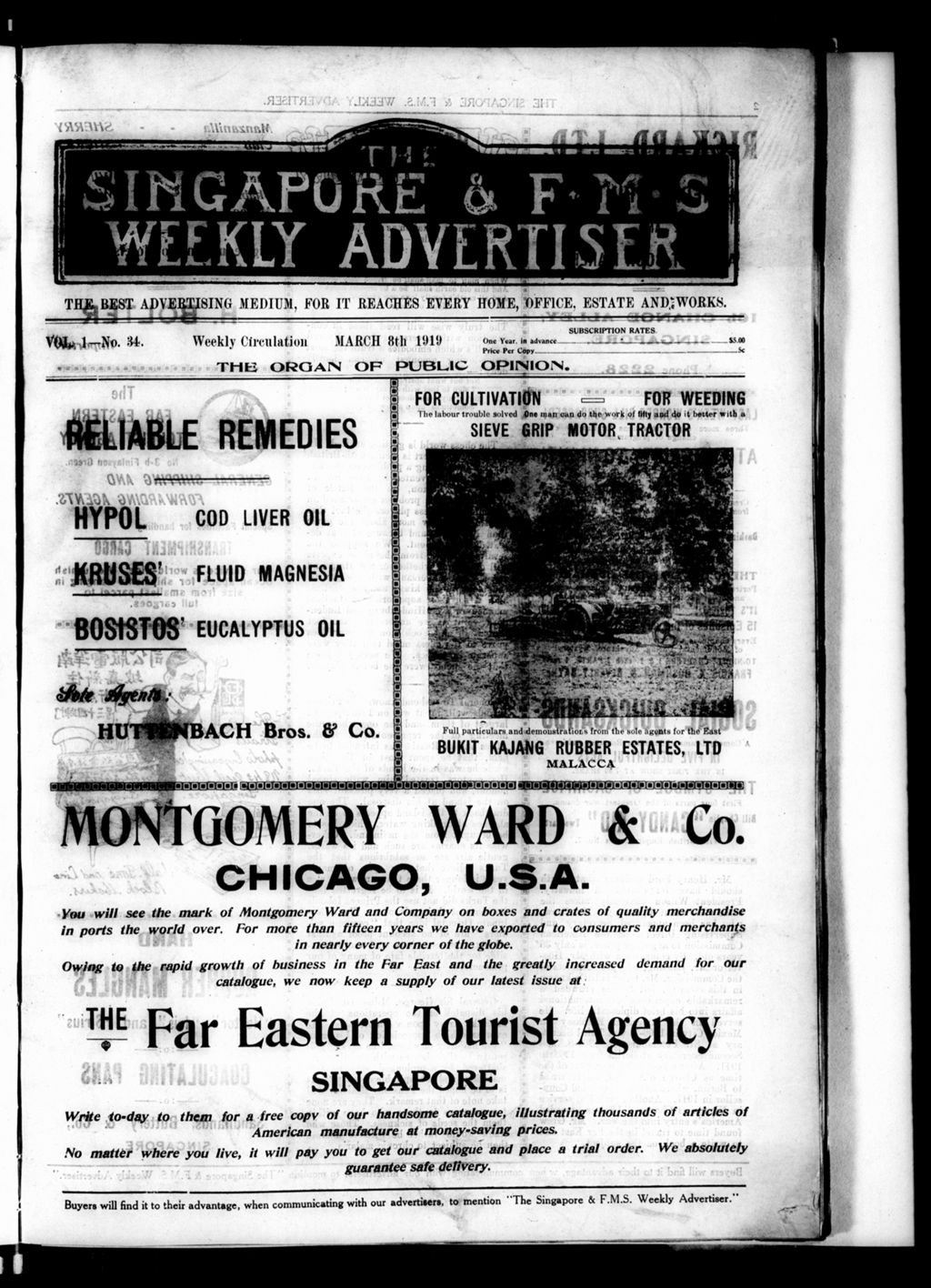 Miniature of Singapore & F.M.S. Weekly Advertiser 08 March 1919