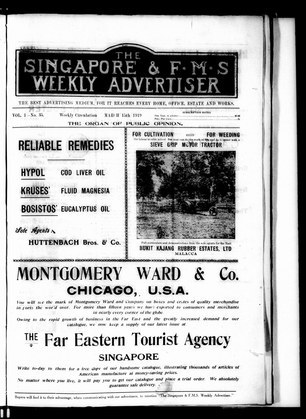 Miniature of Singapore & F.M.S. Weekly Advertiser 15 March 1919