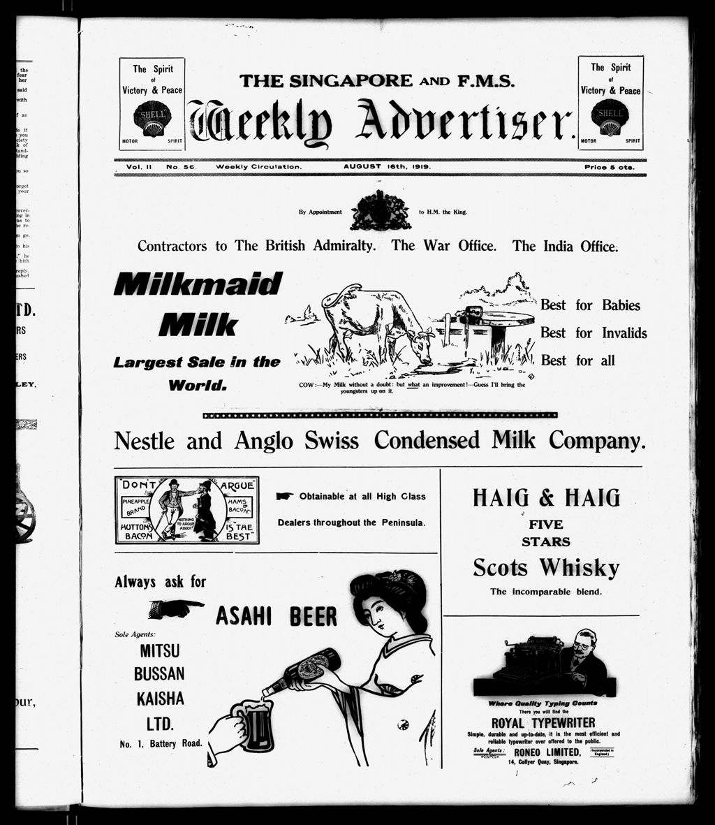 Miniature of Singapore & F.M.S. Weekly Advertiser 16 August 1919