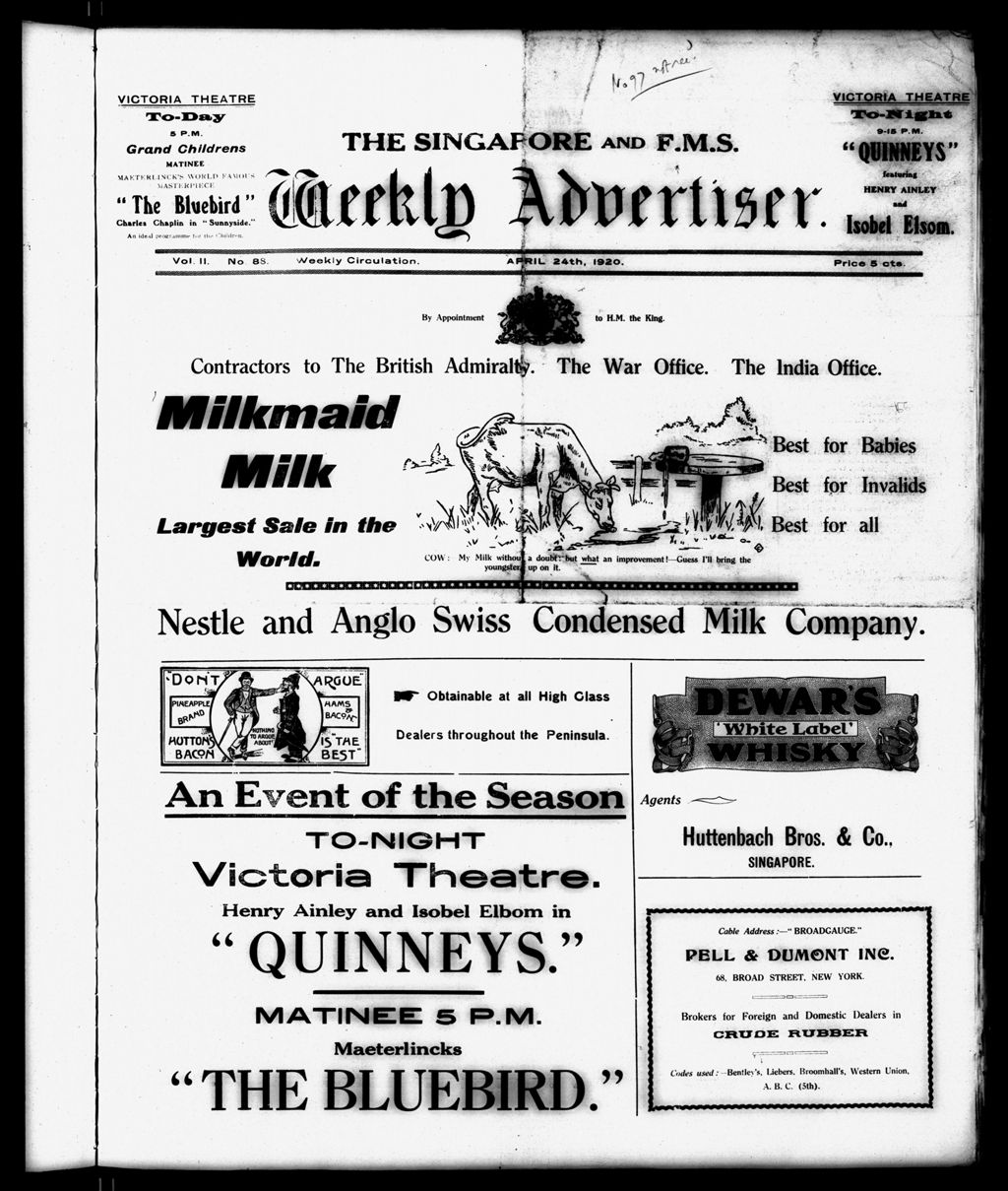 Miniature of Singapore & F.M.S. Weekly Advertiser 24 April 1920