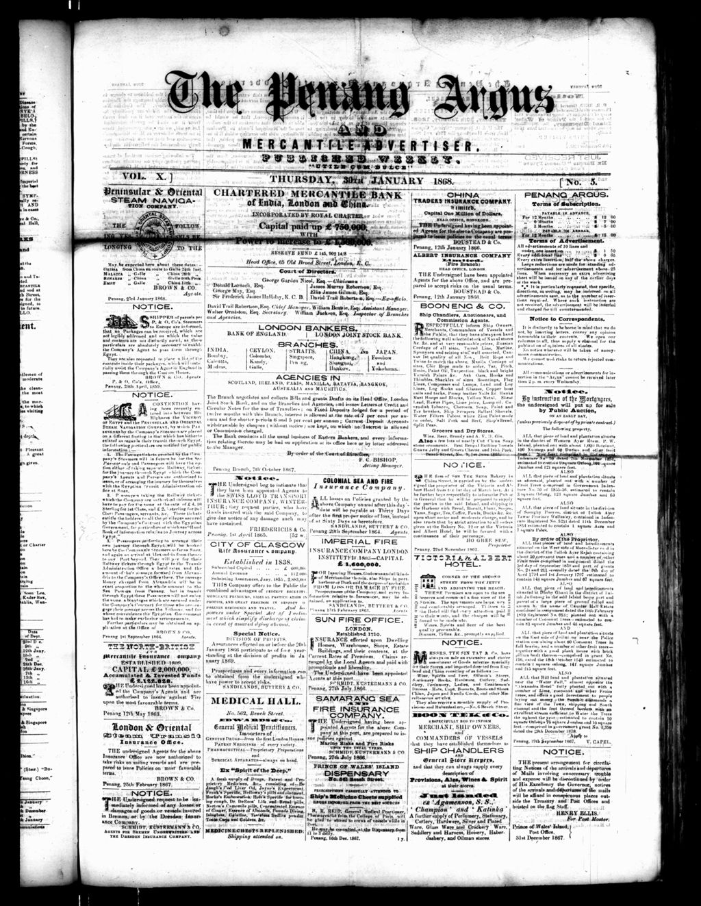 Miniature of Penang Guardian and Mercantile Advertiser 30 January 1868