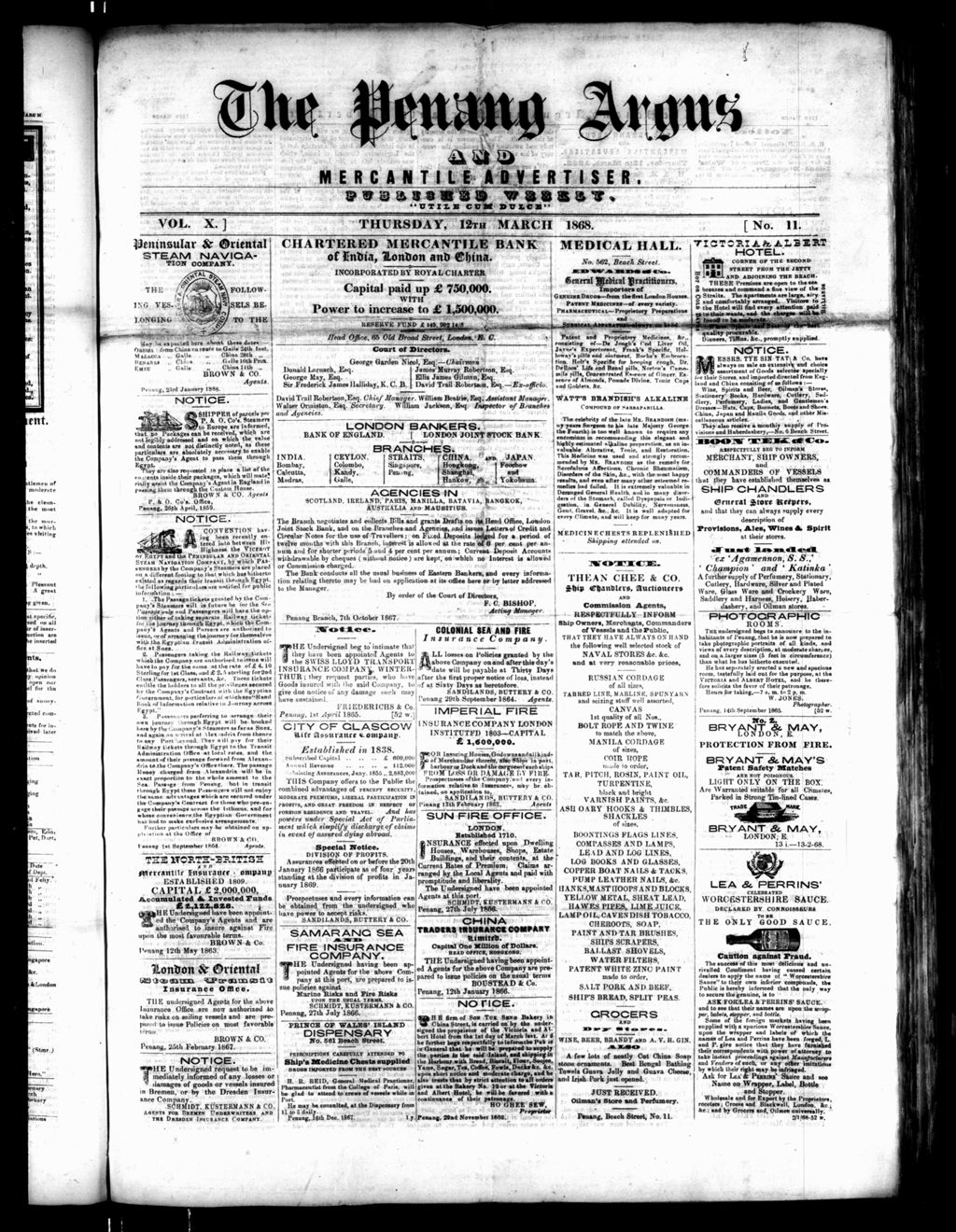 Miniature of Penang Guardian and Mercantile Advertiser 12 March 1868