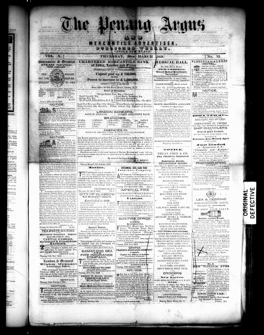 Miniature of Penang Guardian and Mercantile Advertiser 26 March 1868