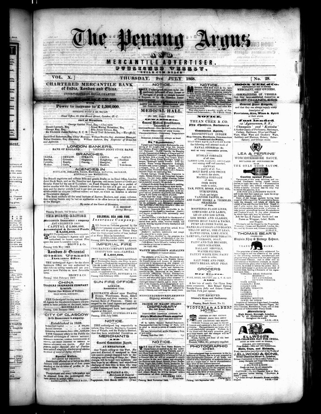 Miniature of Penang Guardian and Mercantile Advertiser 09 July 1868