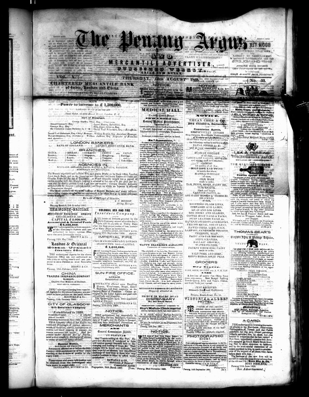 Miniature of Penang Guardian and Mercantile Advertiser 13 August 1868