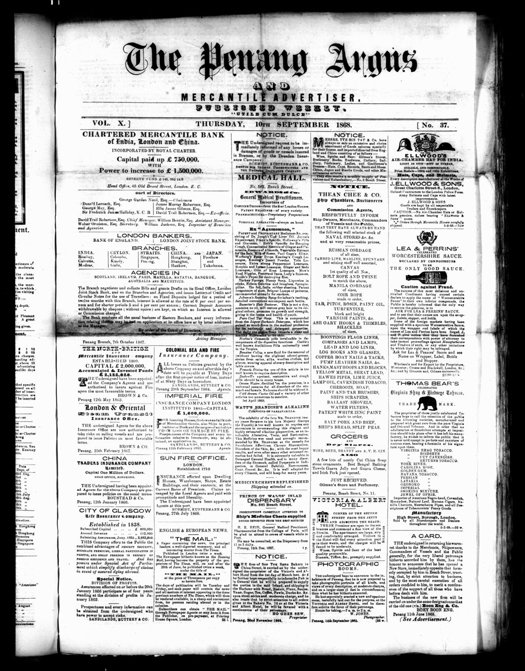 Miniature of Penang Guardian and Mercantile Advertiser 10 September 1868