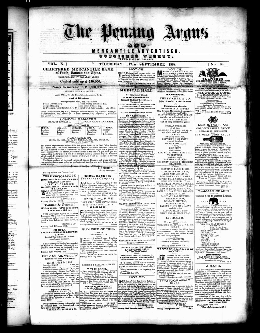 Miniature of Penang Guardian and Mercantile Advertiser 17 September 1868