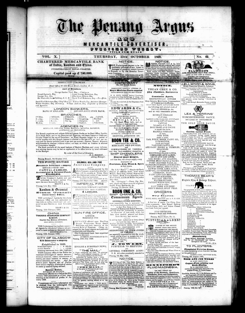 Miniature of Penang Guardian and Mercantile Advertiser 15 October 1868