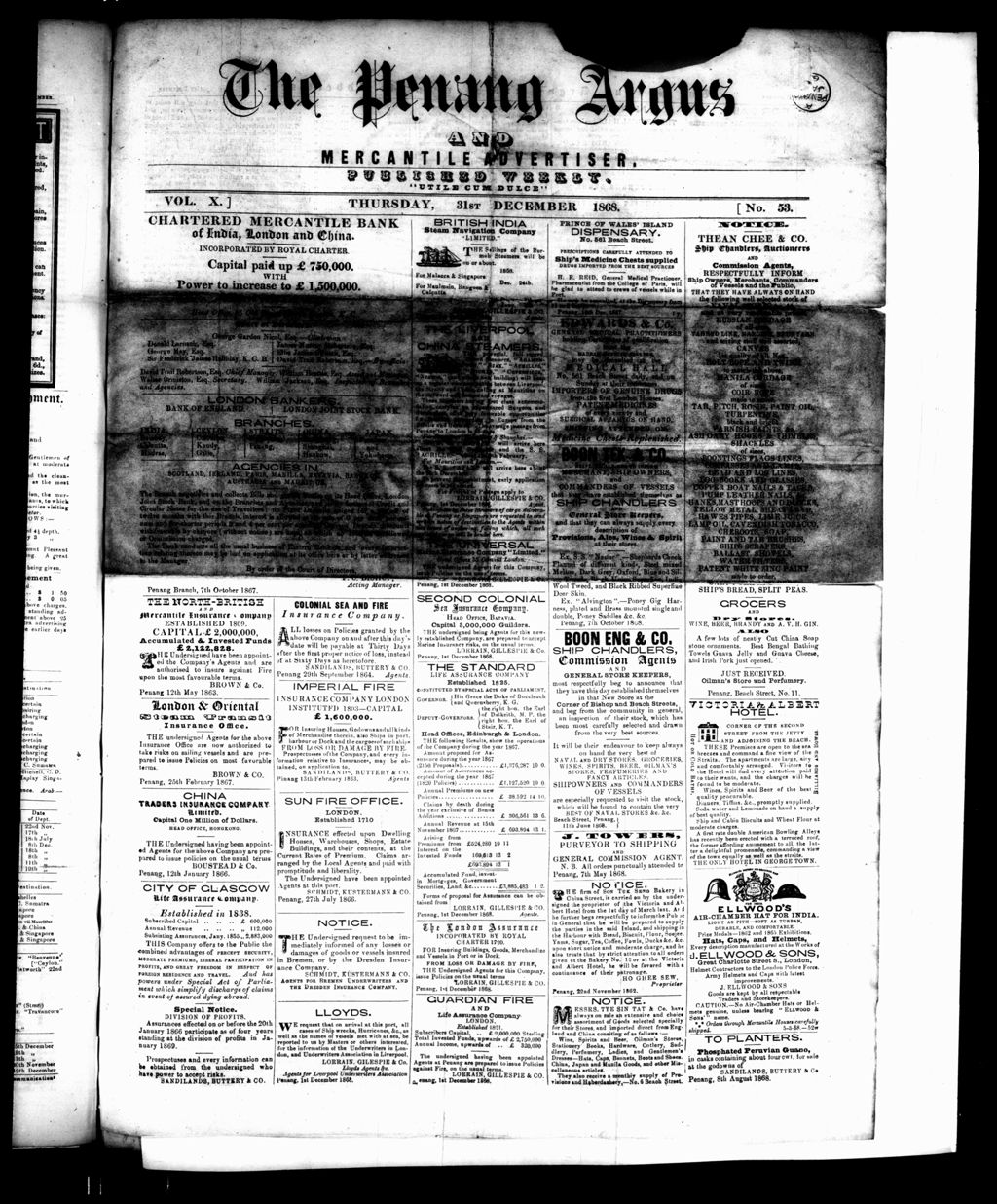 Miniature of Penang Guardian and Mercantile Advertiser 31 December 1868