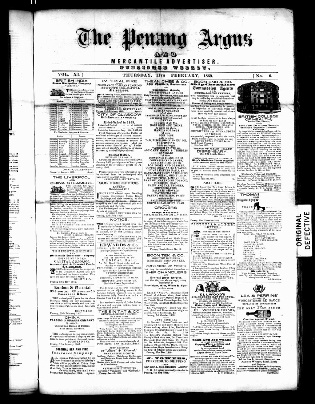 Miniature of Penang Guardian and Mercantile Advertiser 11 February 1869