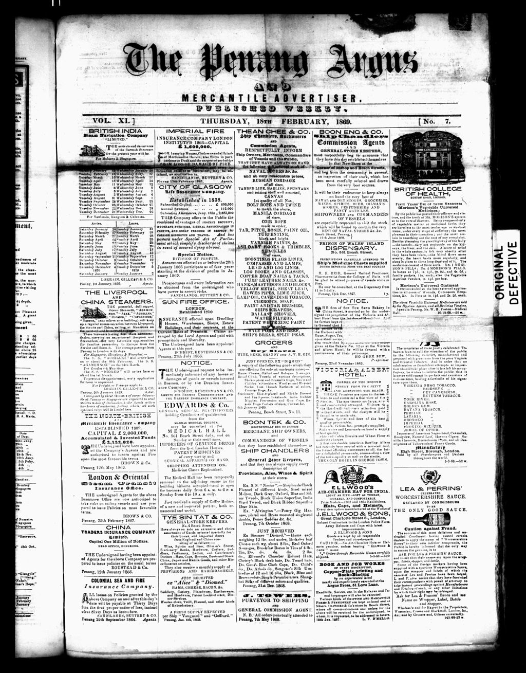 Miniature of Penang Guardian and Mercantile Advertiser 18 February 1869