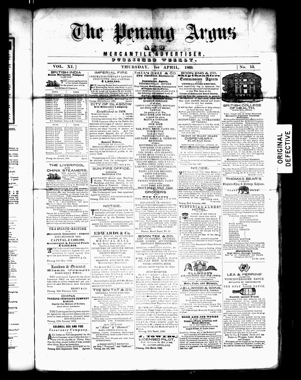 Miniature of Penang Guardian and Mercantile Advertiser 01 April 1869