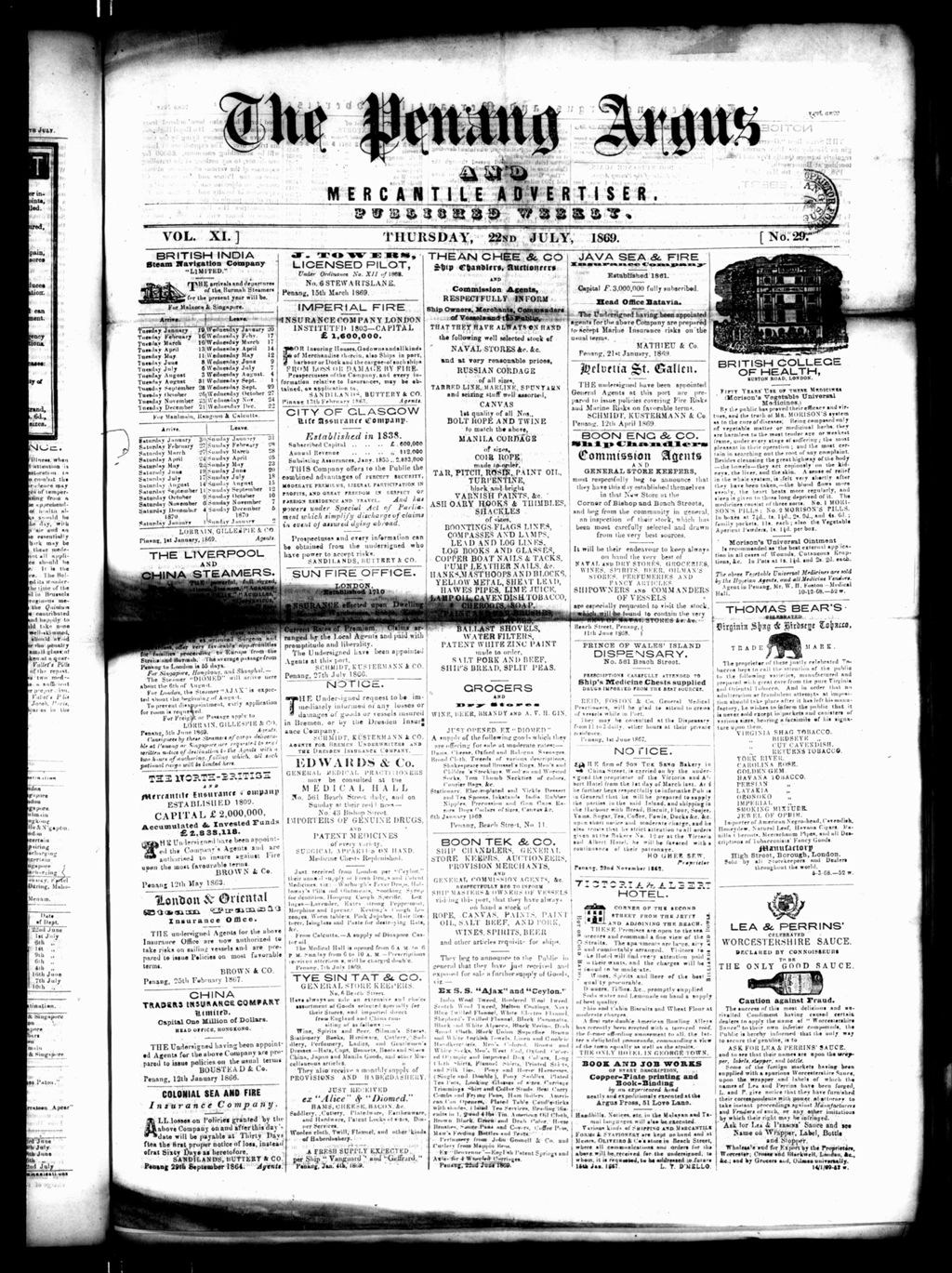 Miniature of Penang Guardian and Mercantile Advertiser 22 July 1869