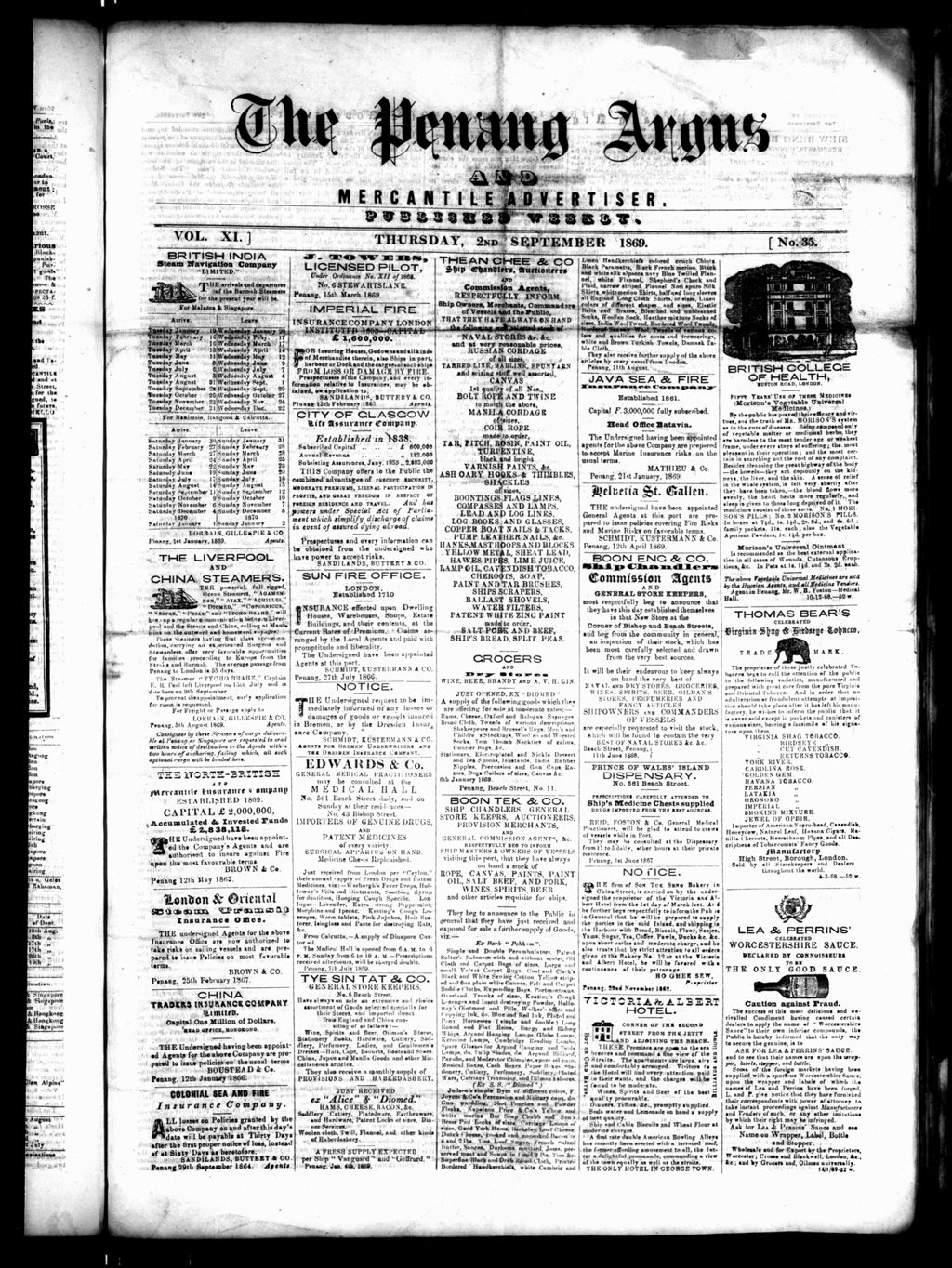 Miniature of Penang Guardian and Mercantile Advertiser 02 September 1869