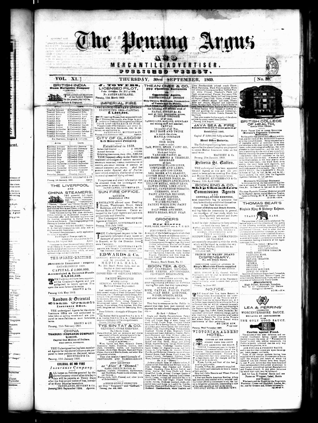 Miniature of Penang Guardian and Mercantile Advertiser 30 September 1869