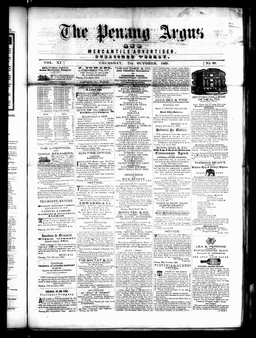 Miniature of Penang Guardian and Mercantile Advertiser 07 October 1869