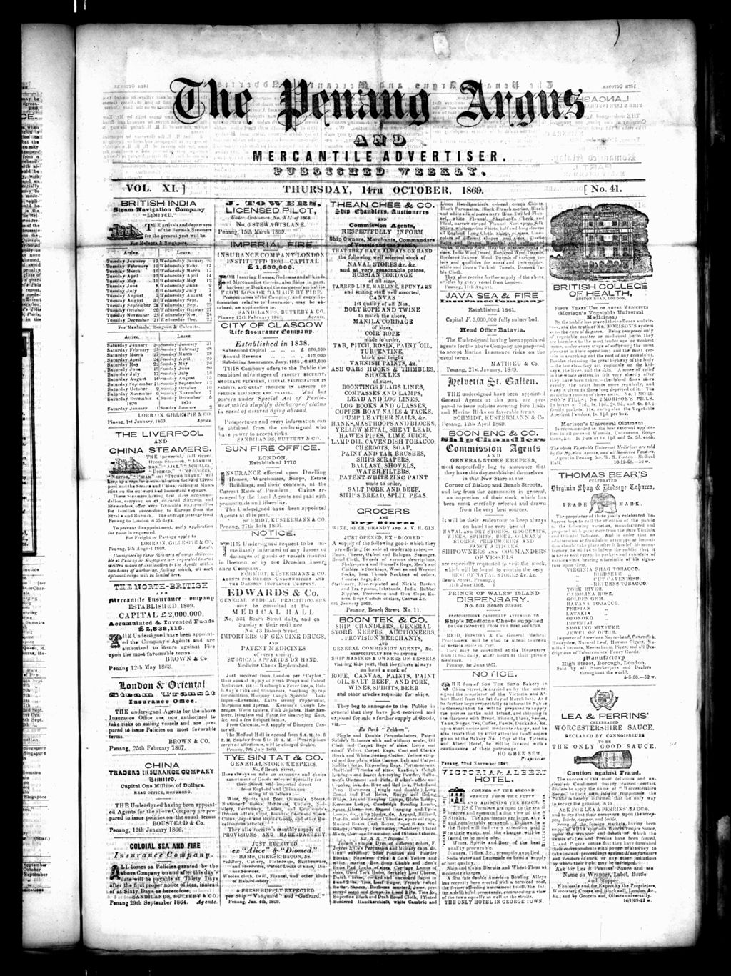 Miniature of Penang Guardian and Mercantile Advertiser 14 October 1869