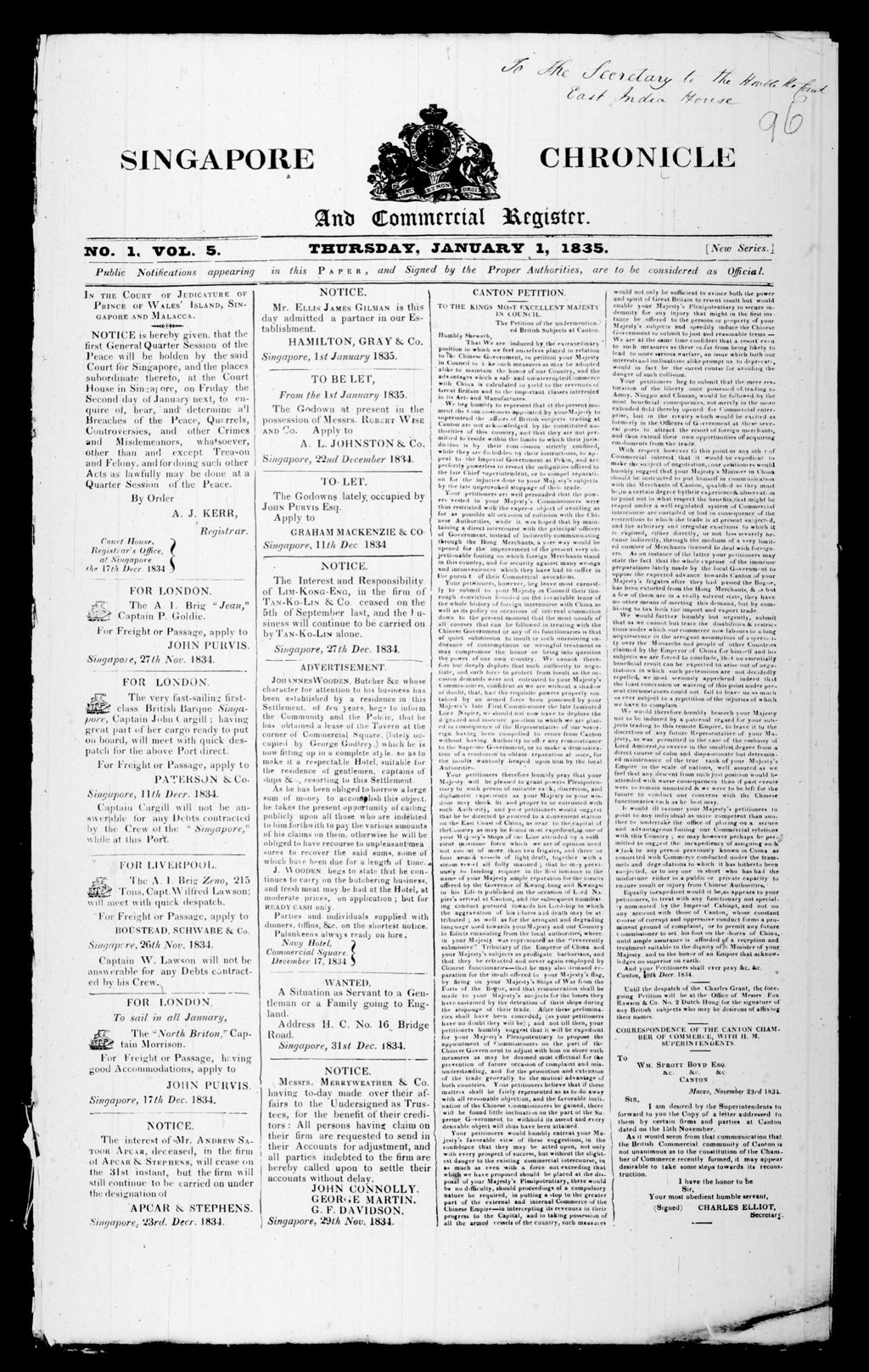 Miniature of Singapore Chronicle and Commercial Register 01 January 1835