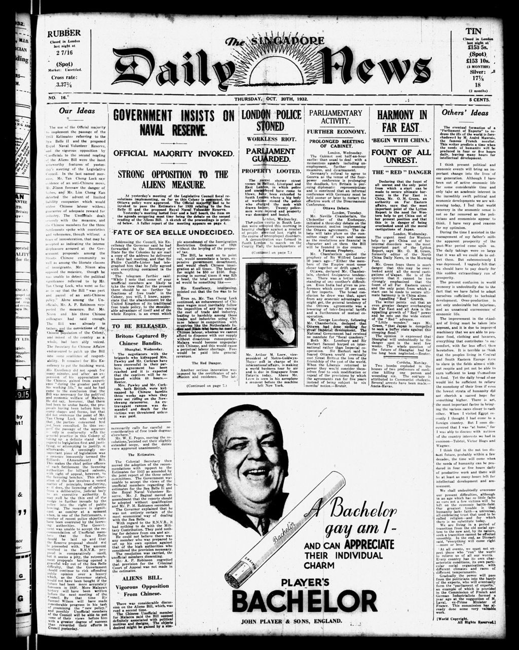 Miniature of Singapore Daily News 20 October 1932