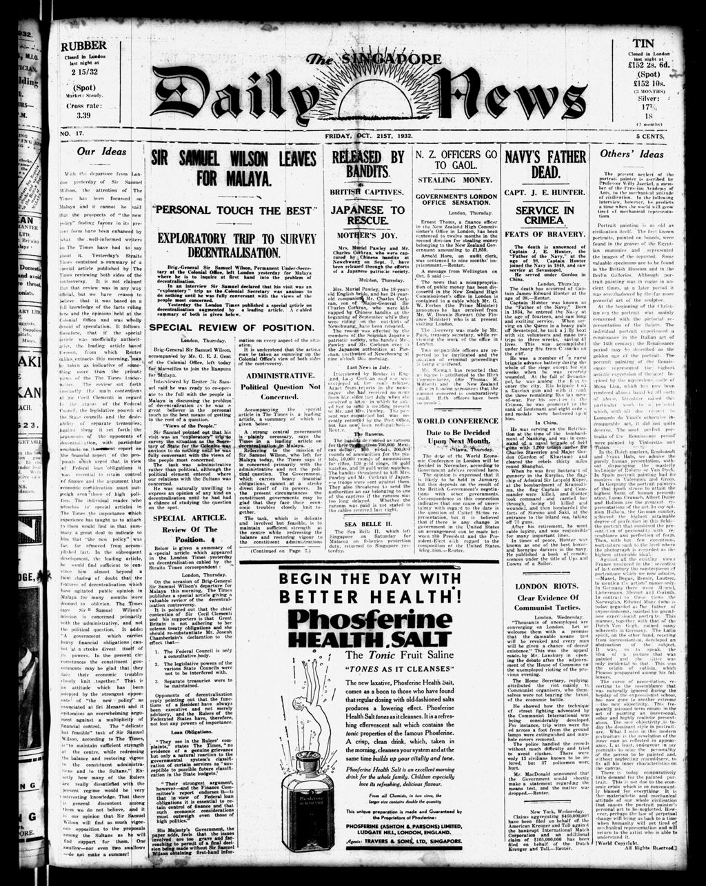 Miniature of Singapore Daily News 21 October 1932