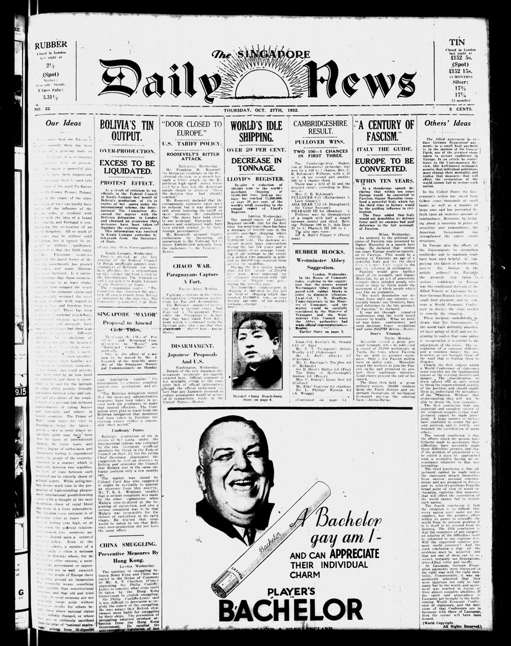 Miniature of Singapore Daily News 27 October 1932