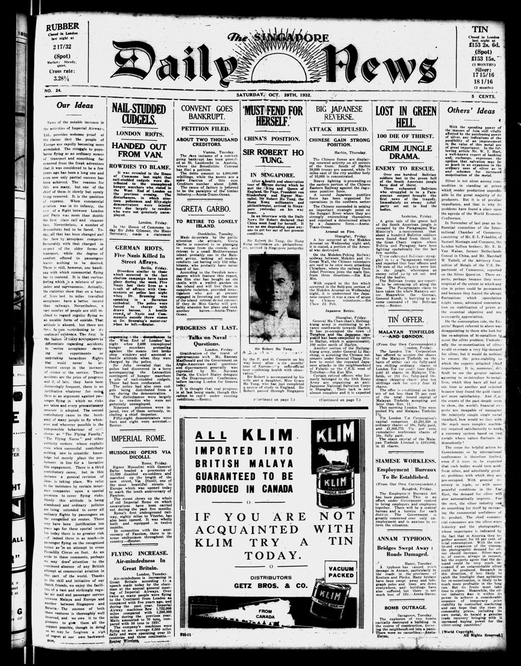 Miniature of Singapore Daily News 29 October 1932