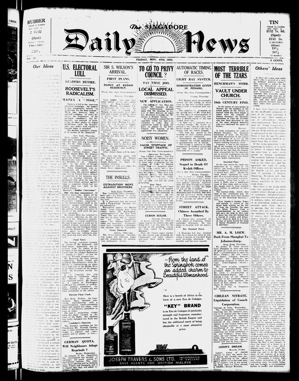 Miniature of Singapore Daily News 04 November 1932