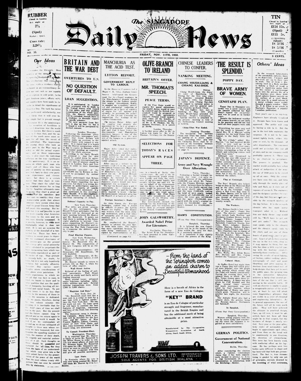 Miniature of Singapore Daily News 11 November 1932