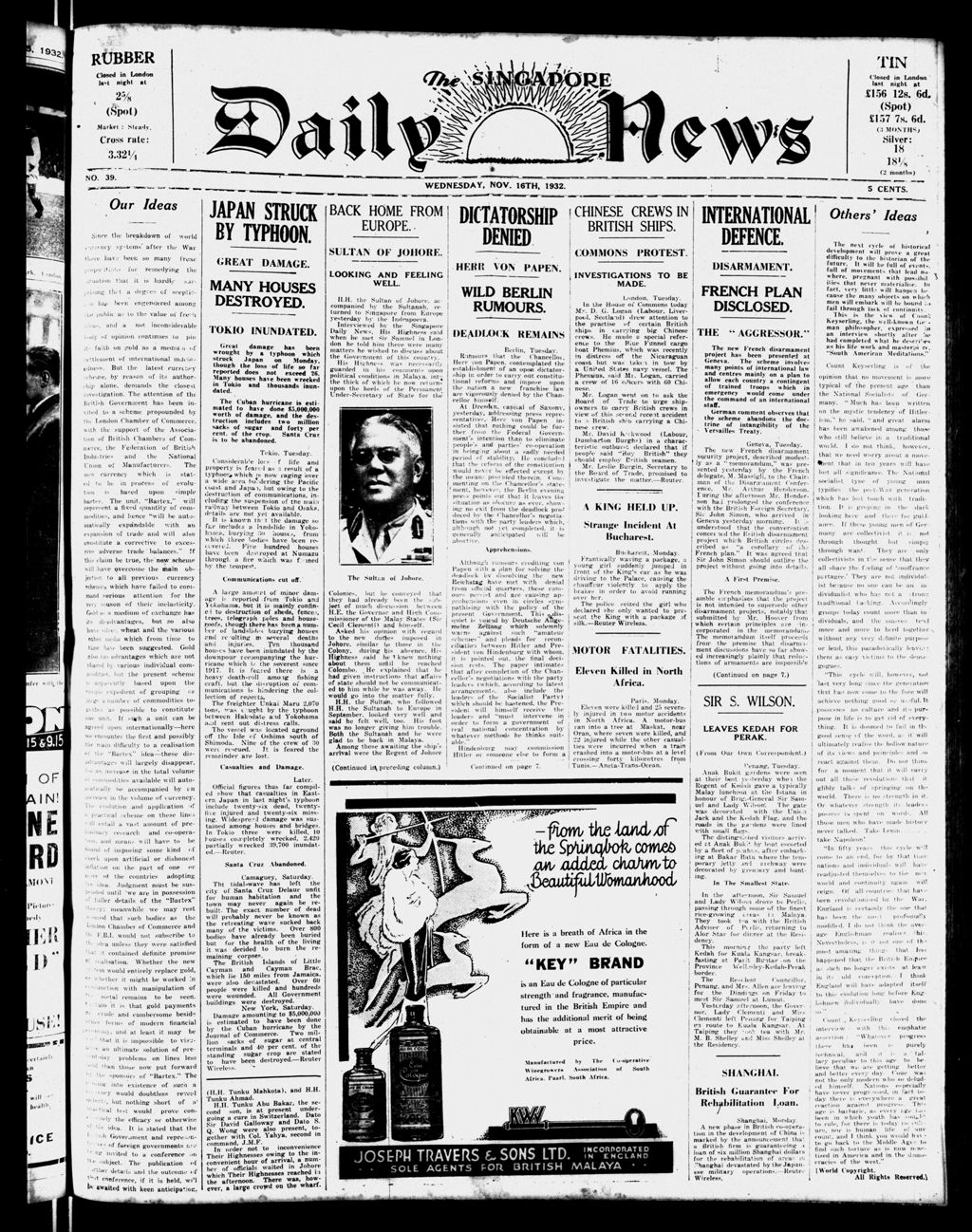 Miniature of Singapore Daily News 16 November 1932