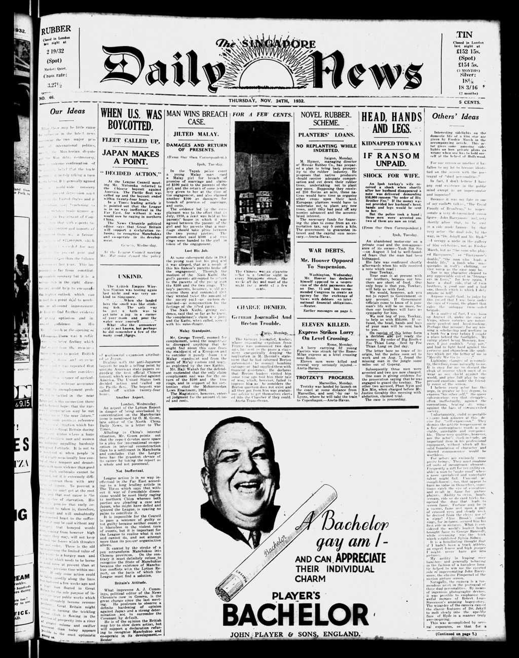 Miniature of Singapore Daily News 24 November 1932