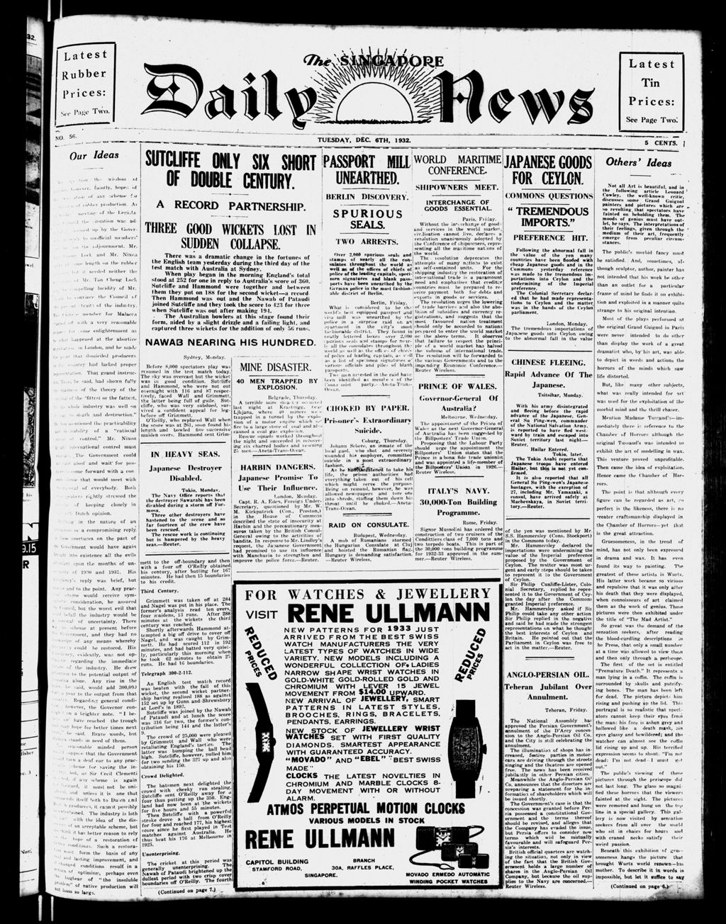 Miniature of Singapore Daily News 06 December 1932