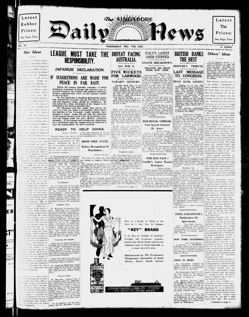 Miniature of Singapore Daily News 07 December 1932