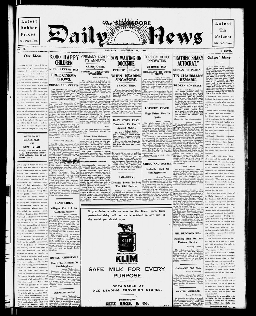 Miniature of Singapore Daily News 24 December 1932