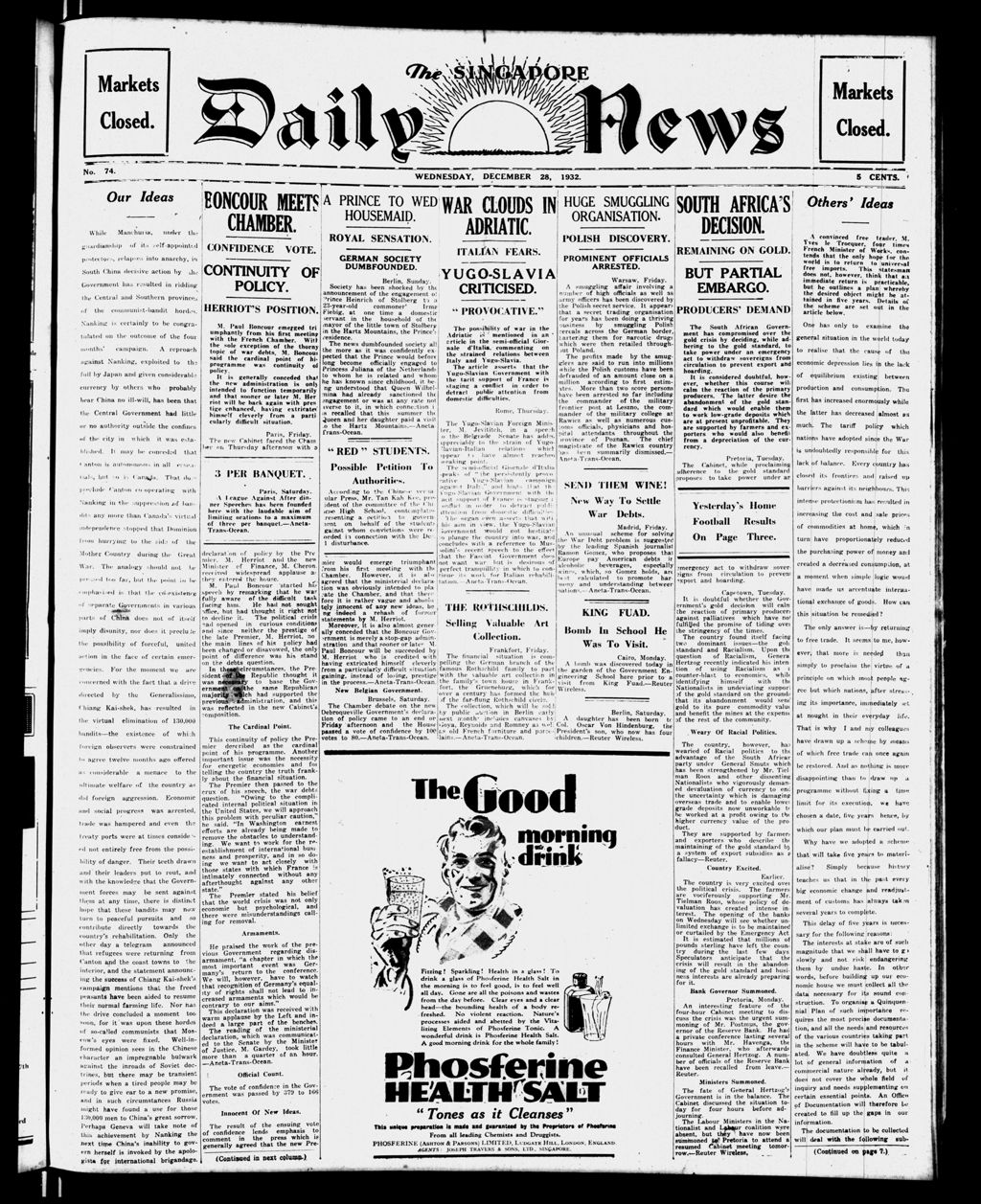 Miniature of Singapore Daily News 28 December 1932