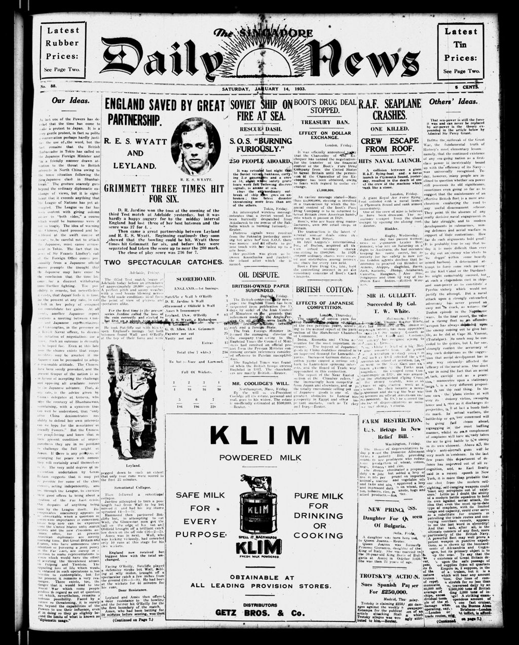 Miniature of Singapore Daily News 14 January 1933