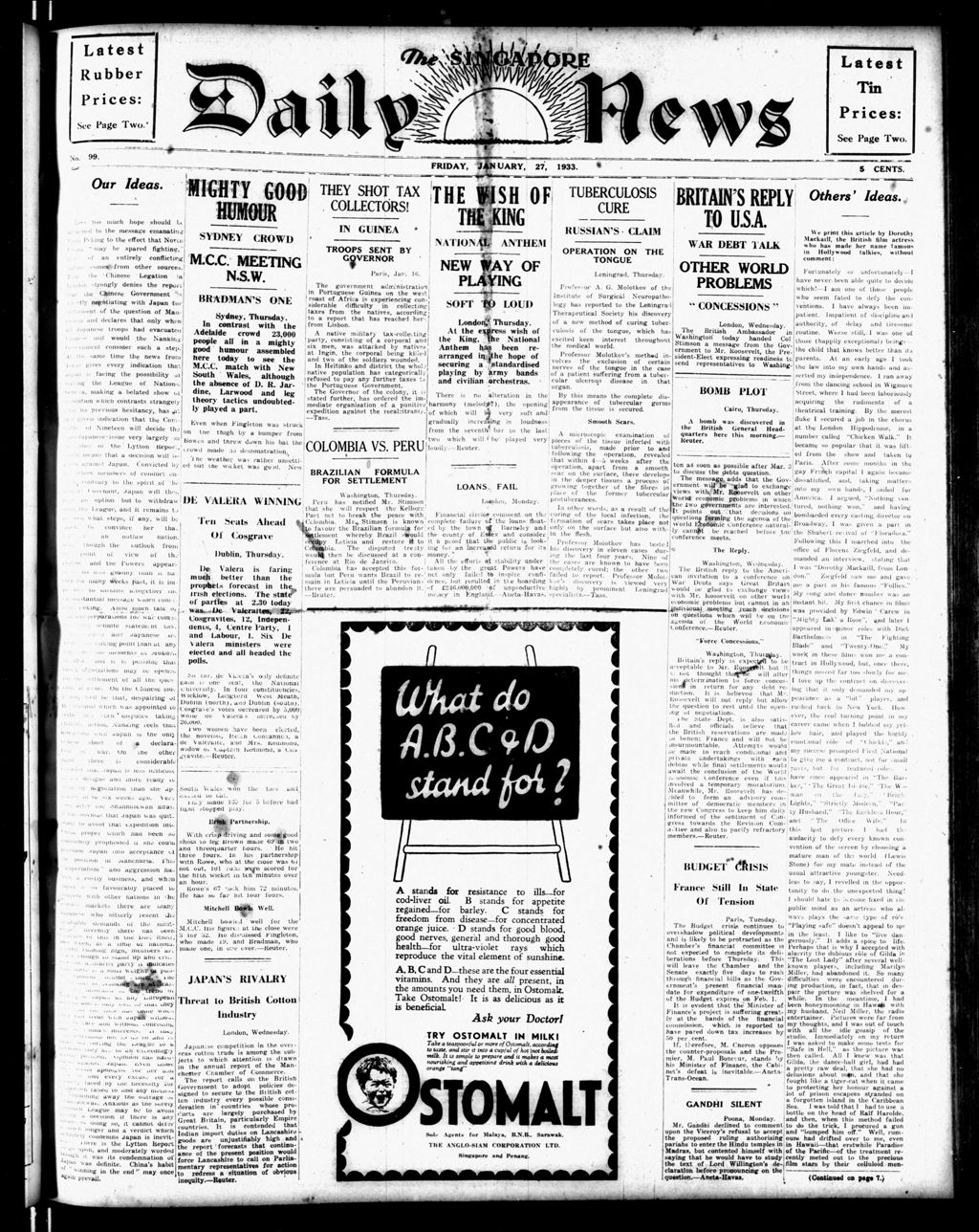 Miniature of Singapore Daily News 27 January 1933