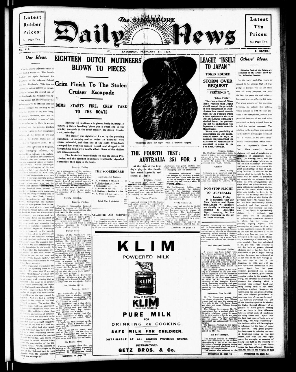 Miniature of Singapore Daily News 11 February 1933